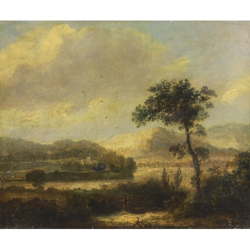 381 - Manner of Patrick Nasmyth (Scottish, 1787-1831), 
River landscape with a church on the far bank and ... 