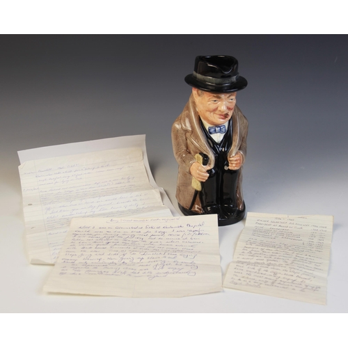 403 - WINSTON CHURCHILL INTEREST: A Royal Doulton Winston Churchill toby jug containing three hand written... 