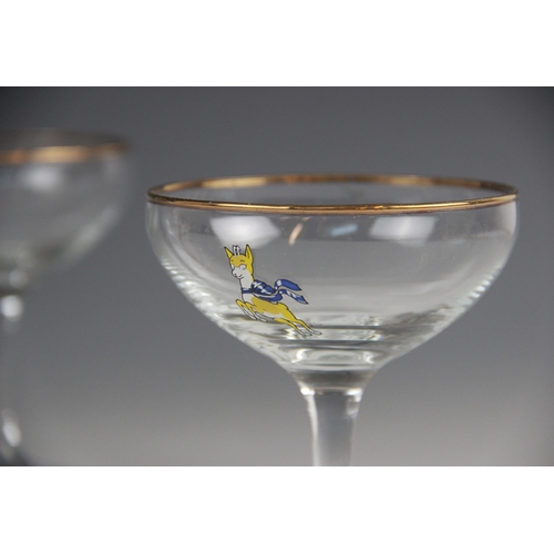 422 - A boxed set of six Babycham coupes, each with gilt rim, fawn motif and 