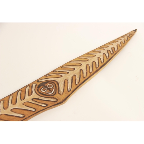 467 - Three large Oceanic Papau New Guinea carved wooden painted Gope boards, the largest 105cm long (3)