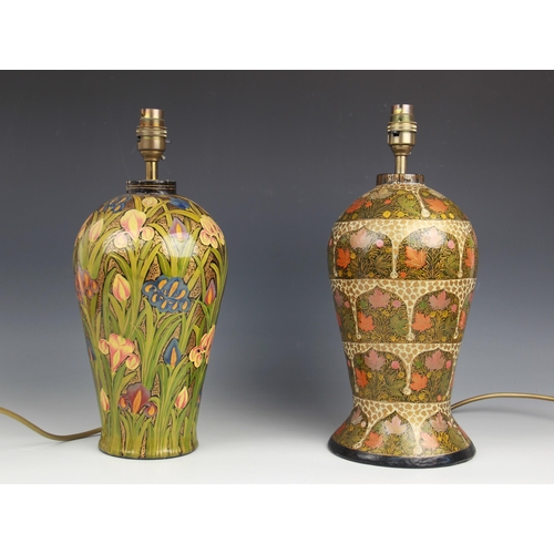 599 - Two painted Papier Mache table lamp bases, 20th century, each of inverted baluster form with flared ... 