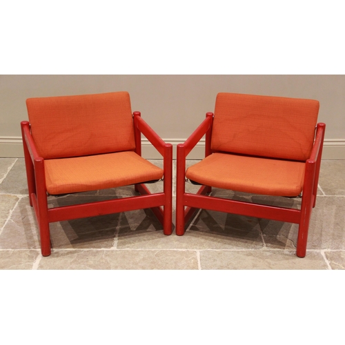 764 - A pair of 1960's/70's campus chairs by Morton Lupton for Habitat, each chair with a painted beech fr... 