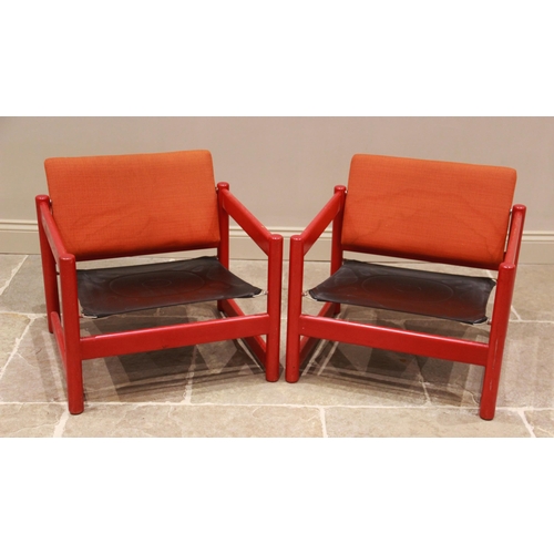 764 - A pair of 1960's/70's campus chairs by Morton Lupton for Habitat, each chair with a painted beech fr... 