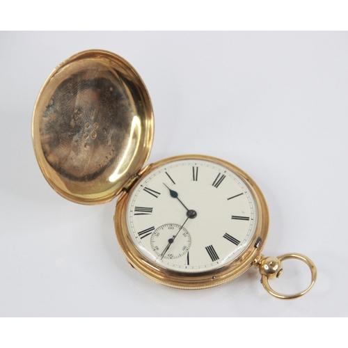 78 - A Victorian 18ct gold full hunter pocket watch, the circular white enamel dial with Roman numeral ma... 