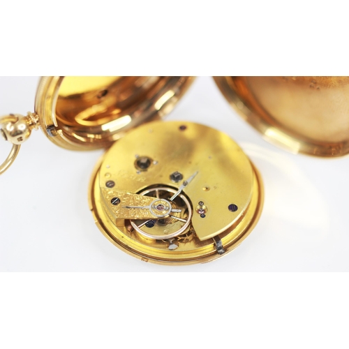 78 - A Victorian 18ct gold full hunter pocket watch, the circular white enamel dial with Roman numeral ma... 