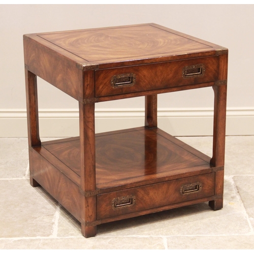 781 - A campaign style oak and mahogany veneered lamp table by Theodore Alexander, late 20th century, the ... 