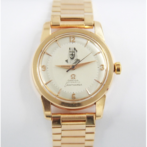 80 - An 18ct gold Omega Automatic Seamaster wristwatch, circa 1960, the champagne dial with gold toned Ar... 