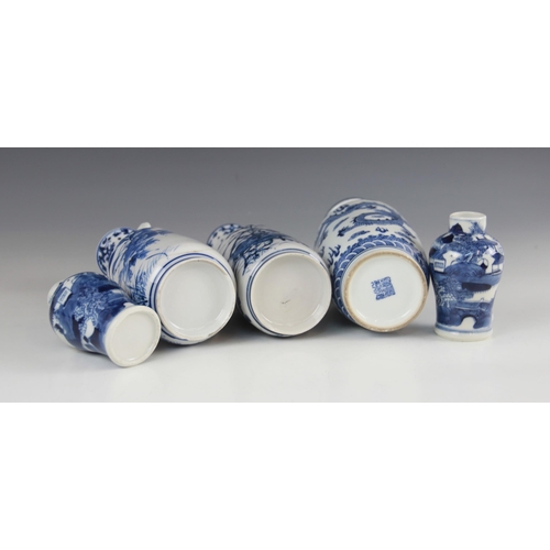 455 - A collection of Chinese porcelain blue and white wares, 19th century and later, comprising; a pair o... 