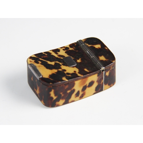 182 - A tortoiseshell veneered snuff box, 19th century, of curved rectangular form with silver coloured mo... 