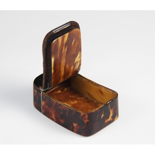 182 - A tortoiseshell veneered snuff box, 19th century, of curved rectangular form with silver coloured mo... 