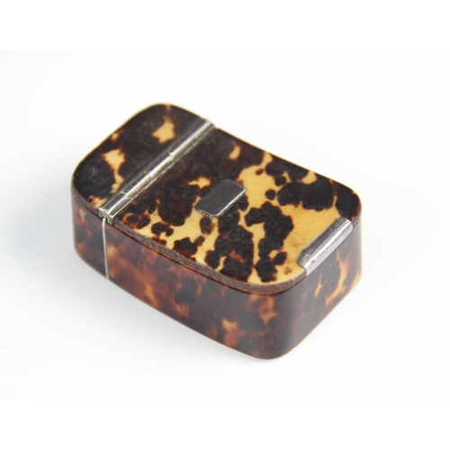 182 - A tortoiseshell veneered snuff box, 19th century, of curved rectangular form with silver coloured mo... 