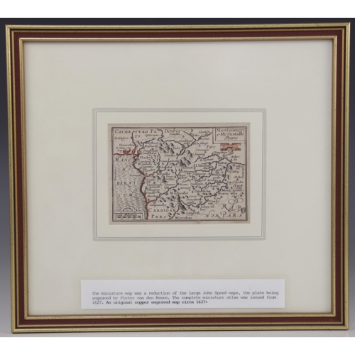 239 - After John Speed (1551-1629), 
A hand coloured map of Montgomeryshire and Merionethshire, 
9cm x 12.... 