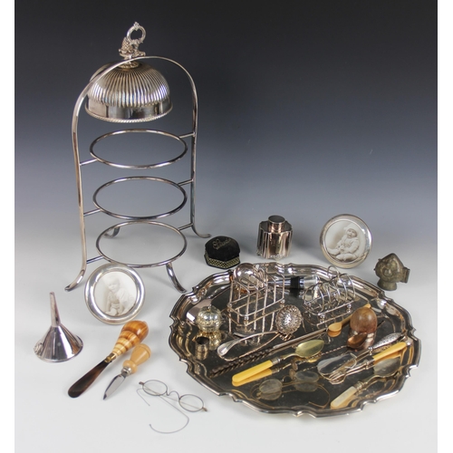 62 - A selection of silver and silver plated items, to include a pair of Edwardian silver mounted circula... 