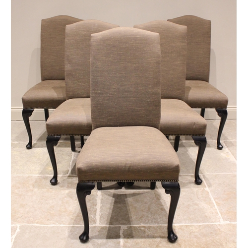 790 - A set of sixteen dining chairs, late 20th century, upholstered in a textured woven dark taupe fabric... 