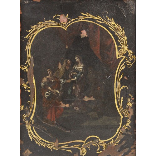 382 - Italian school (late 18th or early 19th century),  
An adoration scene within gilt painted foliate b... 