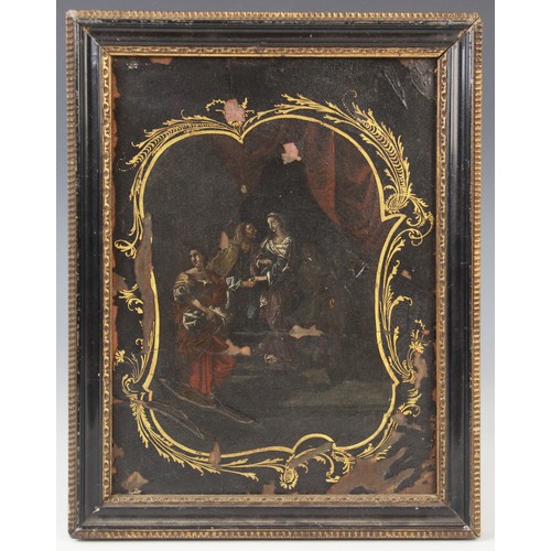 382 - Italian school (late 18th or early 19th century),  
An adoration scene within gilt painted foliate b... 