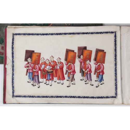 453 - Chinese school (19th century), 
A set of twelve gouache paintings, 
Depicting a variety of processio... 