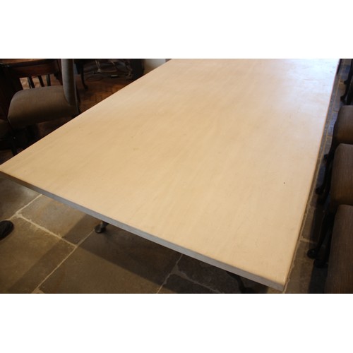 789 - A contemporary limestone topped dining table, of very large proportions, late 20th century, the lime... 