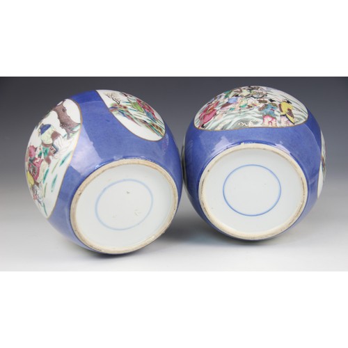 450 - A pair of Chinese 'Ba Xian' powder blue ginger jars and covers, 19th century, each of ovoid form and... 