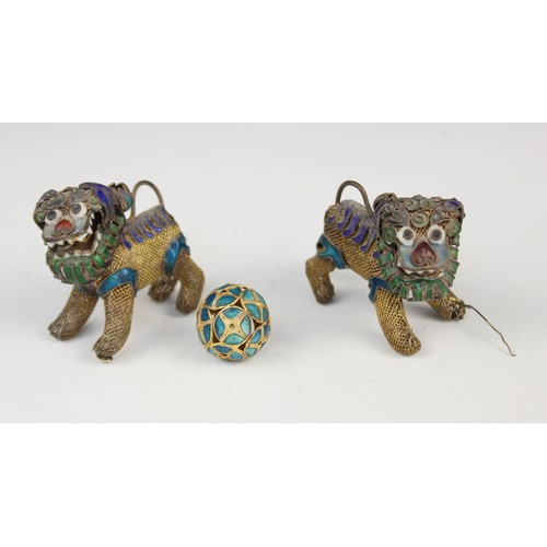 462 - A selection of Eastern objects of virtue to include a pair of wirework and enamel dogs of fo, 4cm hi... 