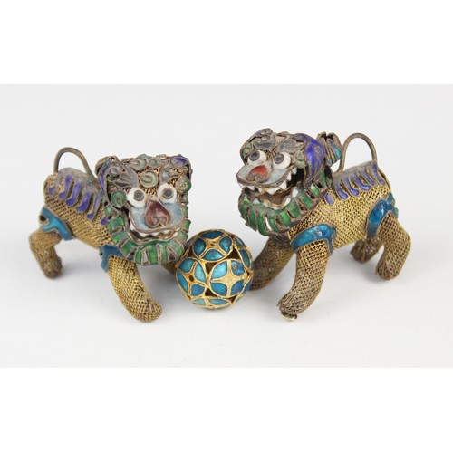 462 - A selection of Eastern objects of virtue to include a pair of wirework and enamel dogs of fo, 4cm hi... 