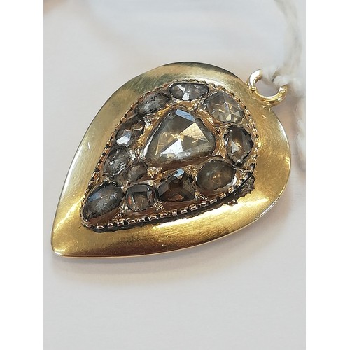 98 - An 18th century diamond set heart-shaped pendant, the central cluster set with rose-cut diamonds, th... 