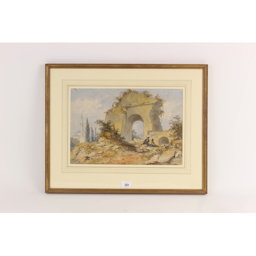 291 - William Page (British, 1794-1872),
An architectural capriccio with figures, 
Watercolour on paper,
U... 