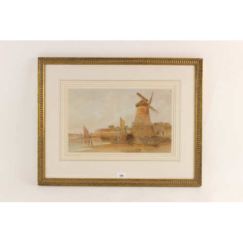 308 - Peter De Wint (1784-1849),
‘An Estuary Scene With Windmill’,
Watercolour on paper,
Named to mount, n... 