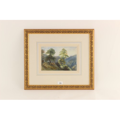 310 - Peter De Wint (1784-1849),
‘A figure on a wooded hillside’,
Unsigned, named and titled to auction la... 