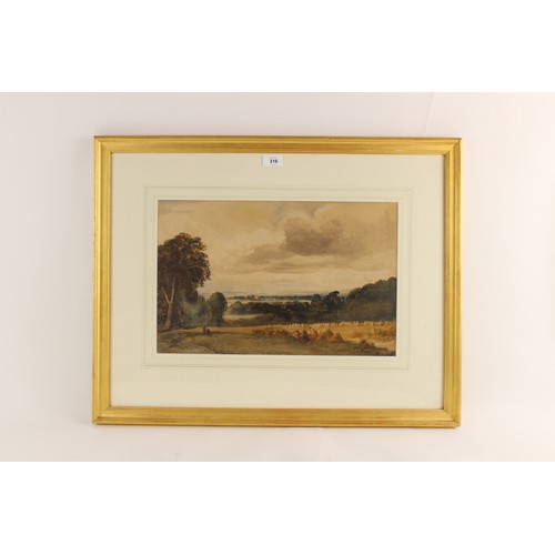 316 - Peter de Wint (British, 1784-1849),
The Corn Field,
Watercolour on paper,
Unsigned, gallery label ve... 