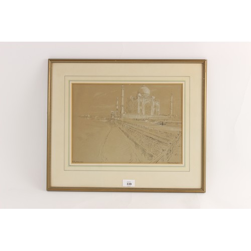 339 - Allan Goodwin,
‘The Taj Mahal, Agra’,
Pen, ink and chalk on paper,
Signed and titled lower edge,
25c... 