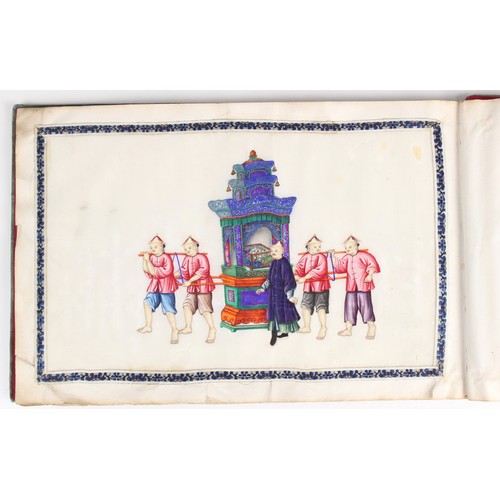 453 - Chinese school (19th century), 
A set of twelve gouache paintings, 
Depicting a variety of processio... 