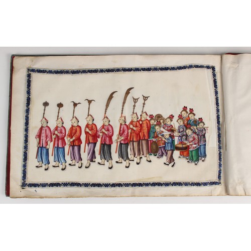 453 - Chinese school (19th century), 
A set of twelve gouache paintings, 
Depicting a variety of processio... 