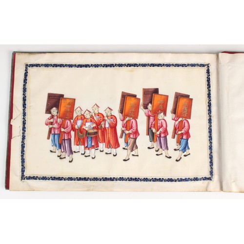 453 - Chinese school (19th century), 
A set of twelve gouache paintings, 
Depicting a variety of processio... 