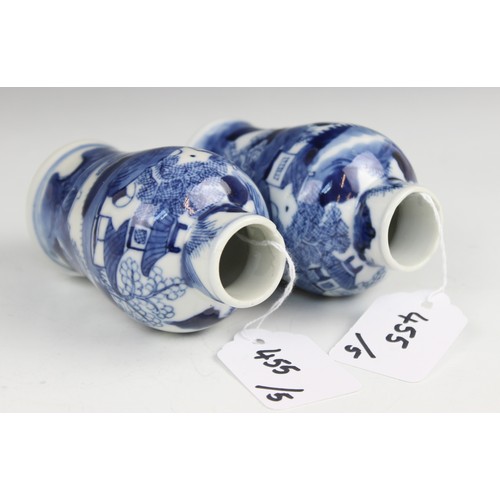 455 - A collection of Chinese porcelain blue and white wares, 19th century and later, comprising; a pair o... 