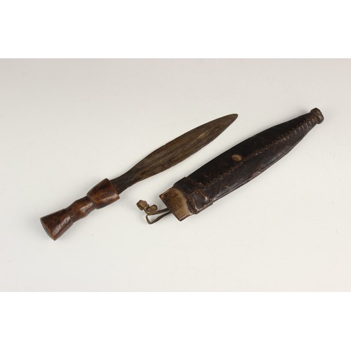 475 - Two West African Nigerian Ekoi or Keaka knives, a tribal whip with decorated brass handle and a Sout... 