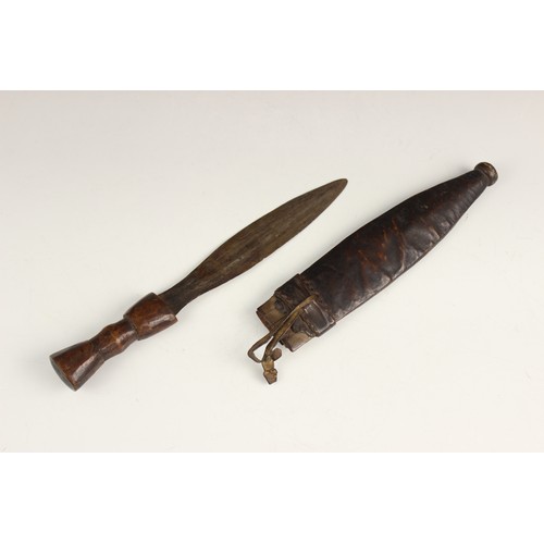 475 - Two West African Nigerian Ekoi or Keaka knives, a tribal whip with decorated brass handle and a Sout... 