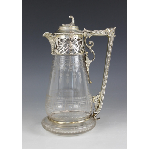 65 - A Victorian silver mounted glass decanter, Gough & Silvester, Birmingham 1865, tapering body etched ... 