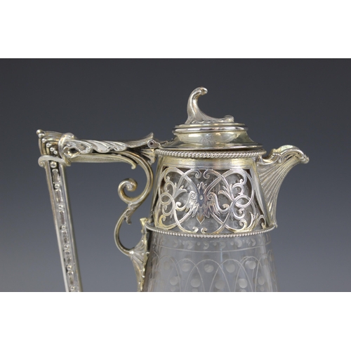 65 - A Victorian silver mounted glass decanter, Gough & Silvester, Birmingham 1865, tapering body etched ... 