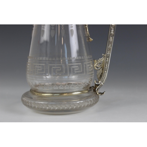 65 - A Victorian silver mounted glass decanter, Gough & Silvester, Birmingham 1865, tapering body etched ... 