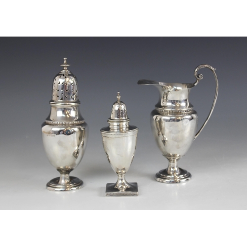 68 - A George V silver sugar caster and milk jug, William Neale Ltd, Birmingham 1927, each of baluster fo... 