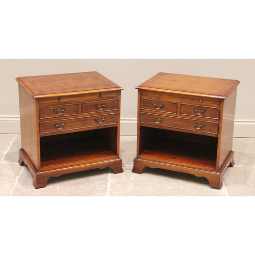 738 - A pair of yew wood bedside chests, by Bradley Furniture, late 20th century, each with a rectangular ... 