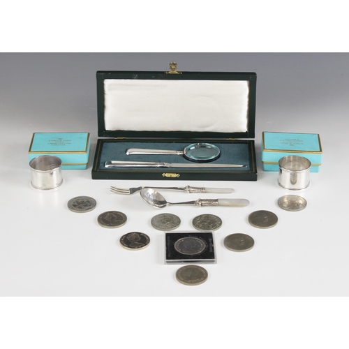 69 - A selection of silver and silver coloured tableware and accessories, to include; a Tiffany silver fl... 