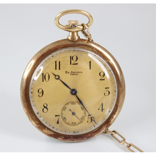 50 - An Art Deco pocket watch, the champagne dial marked for 'Ed. Jaeger Paris', with Arabic numerals and... 