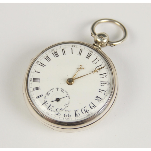 53 - An unusual Victorian silver open face pocket watch, the white enamel dial with Roman and Arabic nume... 