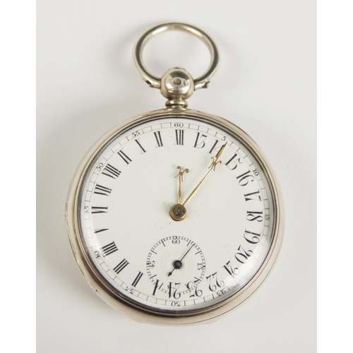 53 - An unusual Victorian silver open face pocket watch, the white enamel dial with Roman and Arabic nume... 