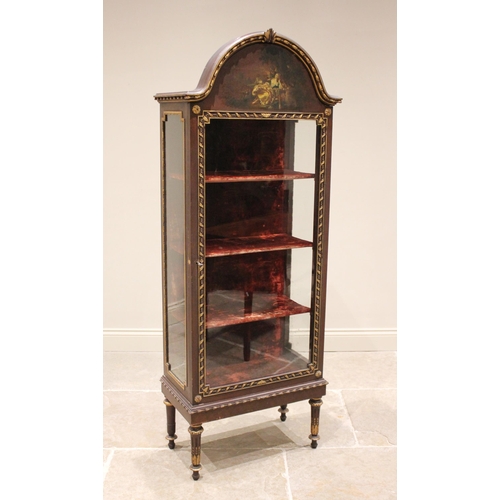 673 - A Louis XVI style painted vitrine, late 20th century, the arched door applied with simulated painted... 