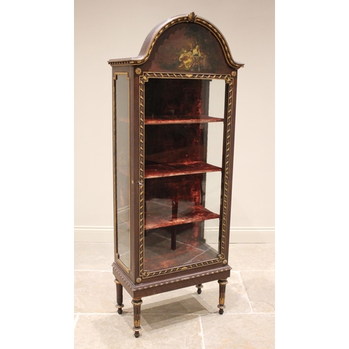 673 - A Louis XVI style painted vitrine, late 20th century, the arched door applied with simulated painted... 