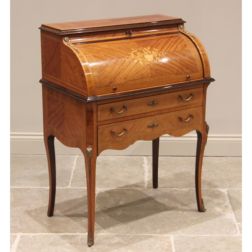 674 - A Louis XV style kingwood and rosewood veneered cylinder bureau de dame, late 20th century, the foli... 