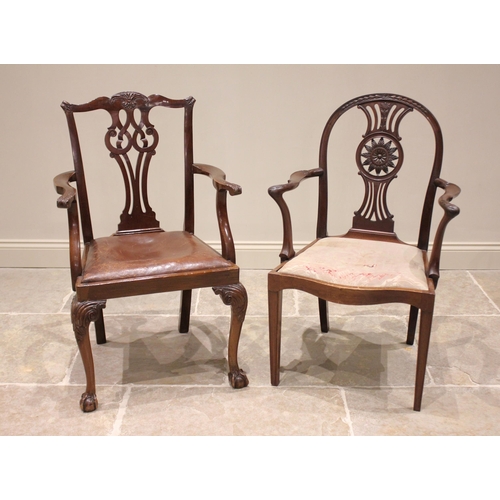 685 - A Chippendale revival mahogany elbow chair, late 19th/early 20th century, the interlaced splat back ... 